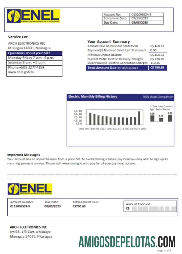 Projeto de lei do negócio de serviços públicos de eletricidade da Companhia de Eletricidade da Nicarágua (ENEL), SCR exemplo
